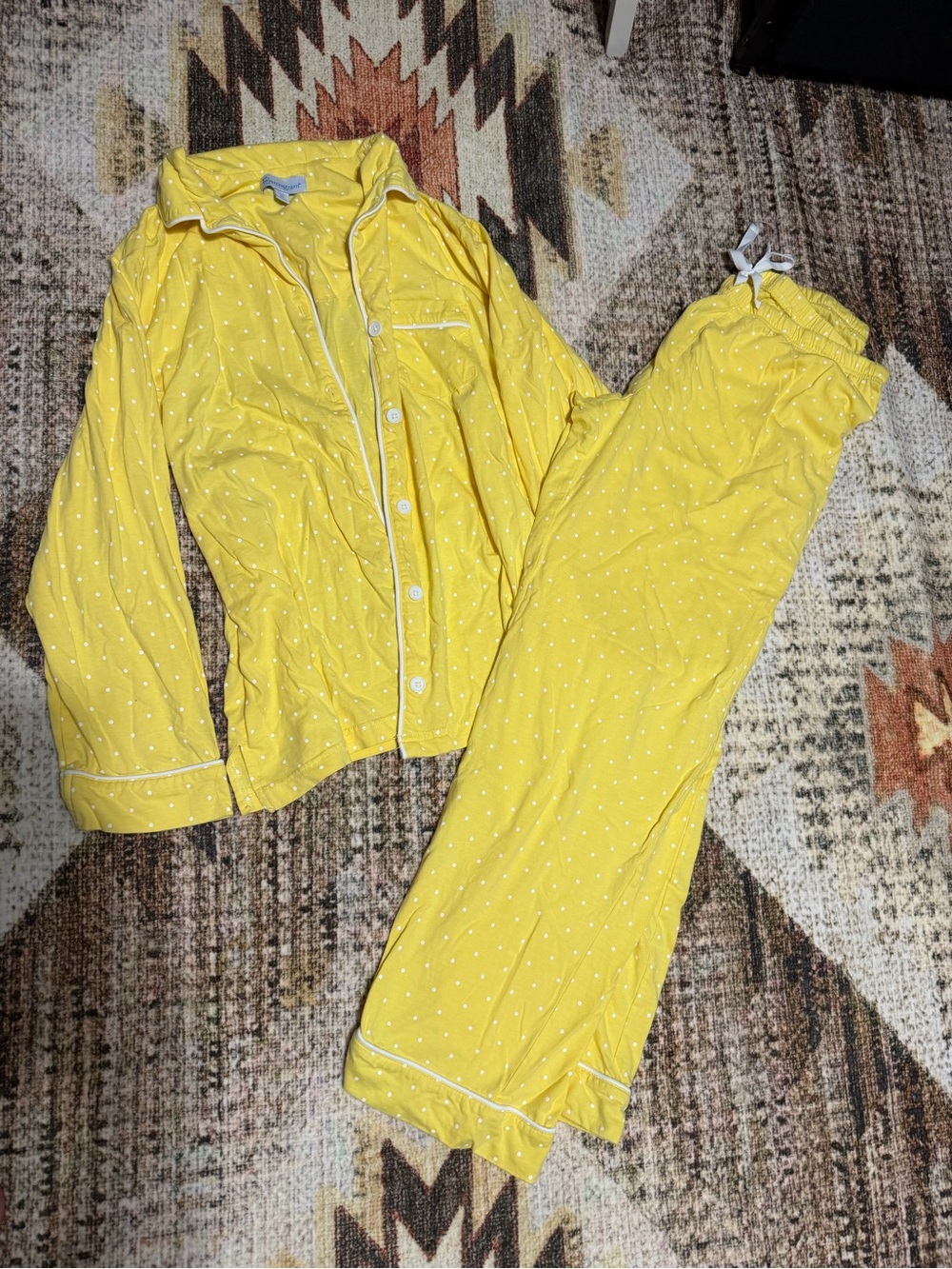 100% Cotton Pajamagram Yellow Polka Dot Pajama Set - Women’s Medium